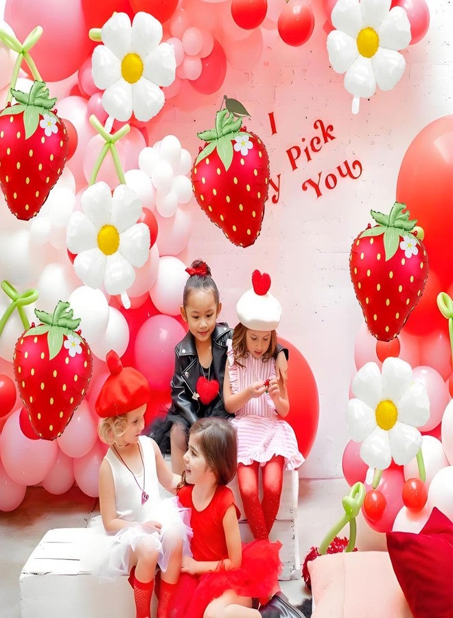 YOUDICT 8 PCS Strawberry Balloons Daisy Balloons Red Berry Foil Balloons for Strawberry Themed Birthday Party Decorations Berry First Birthday Decorations - Image 3
